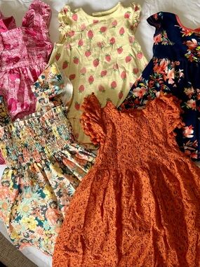 5 Toddler Floral & Strawberry Dress Bundle - Orange Lace Feature